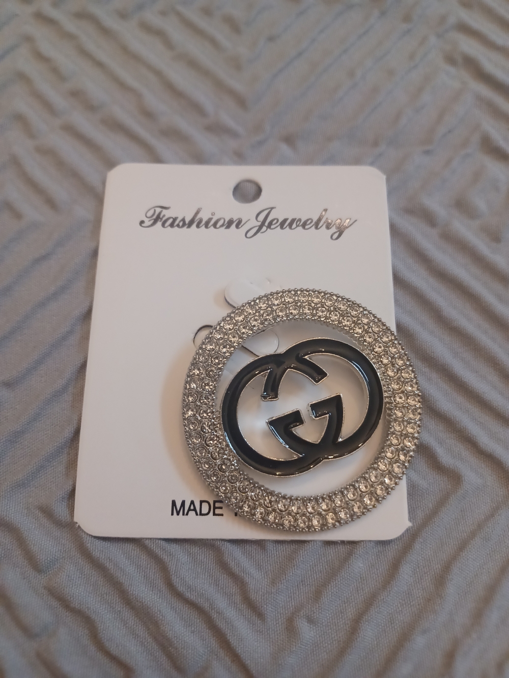 Fashion Jewelry Silver Rhinestone Interlocking Logo Brooch